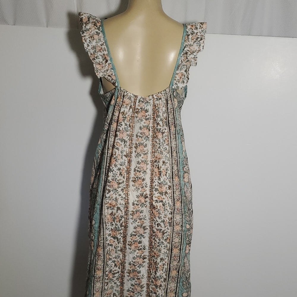 D'ASCOLI Cotton Midi Dress Large Ruffle-Trim Maxi Dress in Cream Green - Picture 7 of 13